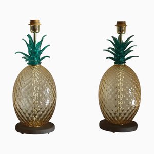 Emerald Green and Amber Murano Glass Lamps, 1980s, Set of 2