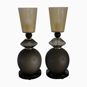 Lampes en Verre de Murano Beige et Brun Fumé, 1980s, Set de 2