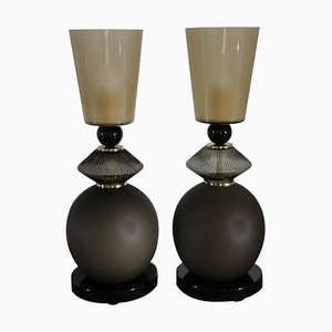 Murano Glass Lamps in Beige and Smoked Brown, 2000, Set of 2