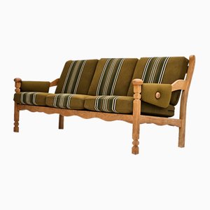 Vintage Danish Three-Seater Sofa in Green Fabric and Oak, 1960s