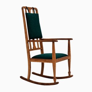 Danish Reupholstered Highback Rocking Chair in Kvadrat Furniture Wool, 1950s