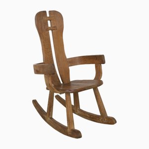 Brutalist Rocking Chair in Oak attributed to De Puydt, 1970s