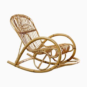 Bamboo Wicker Rocking Chair attributed to Dirk van Sliedregt for Rohe Noordwolde, 1970s