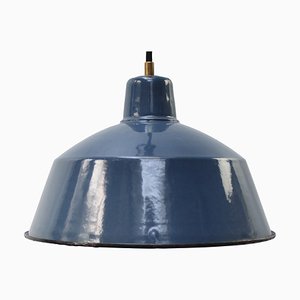 Lámpara colgante industrial vintage de fábrica esmaltada en azul