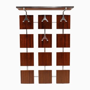 Wall Coat Rack in Walnut with Chrome Hooks, 1960s