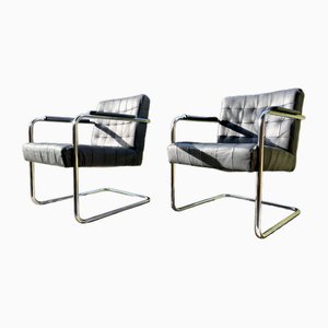 Bauhaus Style Leather Armchairs, 1980s, Set of 2
