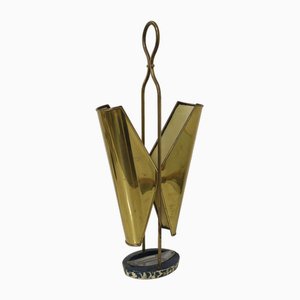 Mid-Hentury Umbrella Stand in Brass and Metal, Italy, 1950s