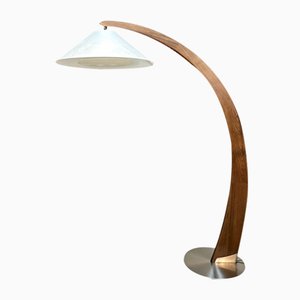 Große italienische Modell Luna Arc Stehlampe aus Nussholz & Stahl von Natuzzi, 1990er