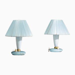 Blaue italienische Mid-Century Nachttischlampen, 1950er, 2er Set