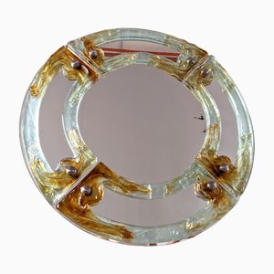 Espejo veneciano redondo de cristal de Murano de Mazzega, años 60