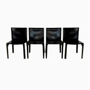 Italian Cab 412 Dining Chairs in Leather by Mario Bellini for Cassina, 1970s, Set of 4