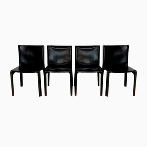 Sillas de comedor Cab 412 italianas de cuero de Mario Bellini para Cassina, años 70. Juego de 4