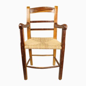 Rural Cherry Wood and Straw Armchair, France, 1840s