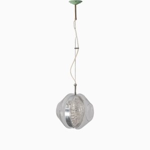 Lámpara colgante italiana de cristal de Murano y latón, años 60