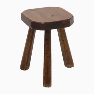 Artisan Stained Pine Stool, France, 1950s