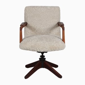 Sedia girevole vintage in pelle di Hans J. Wegner, anni '40