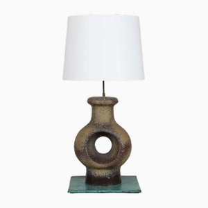 Huge Danish Brutalist Style Sculptural Table Lamp in Grey Earthy Colors in the Style of Sejer Ceramic, 1970s