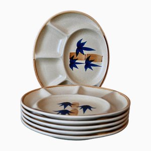 Exotic Plates with Bamboo Service Compartments from Sâlin, 1960s, Set of 6