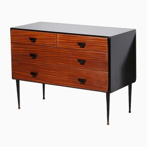 Italian Chest of Drawers in Wood with Iron Legs and Brass Details, 1950s