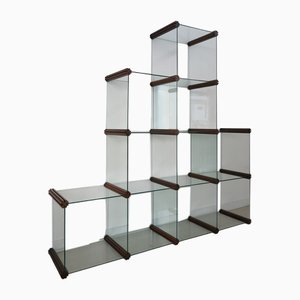 Glass and Wood Bookcase by Pierangelo Gallotti for Gallotti and Radice, 1980s