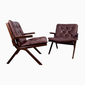 Leather Folding Chairs from Ekornes Norway, 1960s, Set of 2