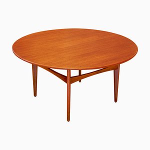 Table Basse Ronde en Teck par Karl-Erik Ekselius pour Joc Vetlanda, Suède, 1950s