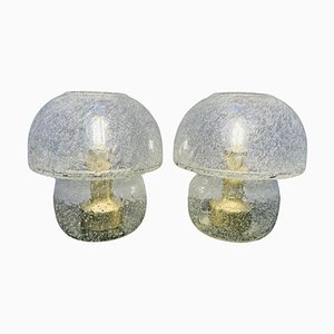 Bubbled Glass & Brassed Chrome Table Bedside Lamps from Doria Leuchten, 1970s, Set of 2