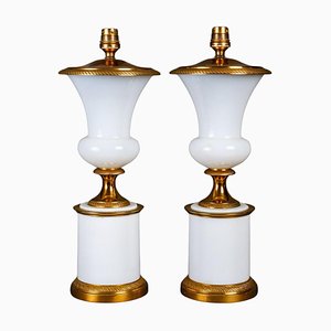 Lámparas de mesa de opalino con forma de Medici, de principios del siglo XX. Juego de 2