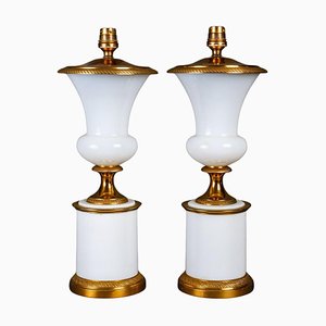 Lampes de Bureau en Opaline de Forme Médicis, Début du 20ème Siècle, Set de 2