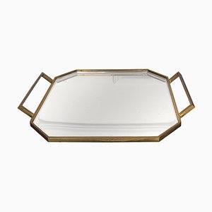 Bandeja para centro de mesa hexagonal de latón y acero con espejo, Italia, años 70
