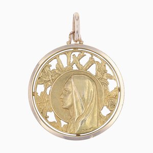 Medalla francesa de la Virgen con halo de oro rosa de 18 kt, años 60