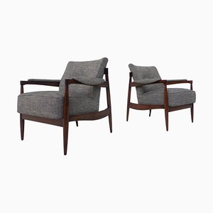 Mid-Century Modern Armchairs in Wood and Grey Fabric, Italy, 1960s, Set of 2