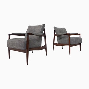 Set of Mid-Century Modern Armchairs in Wood and Grey Fabric, Italy, 1960s