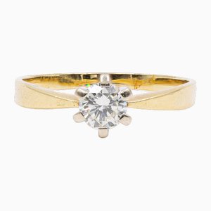 Anillo solitario vintage de oro amarillo y blanco de 14 k con diamante de talla brillante de 0,54 ct, años 70