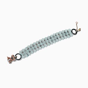 Rose Gold and Silver Bracelet with Aquamarine, Rubies & White Stones
