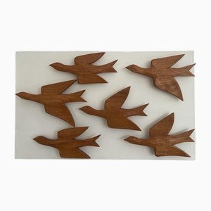 Modern German 6 Flying Birds Wall Art in Wood, Germany, 1960s