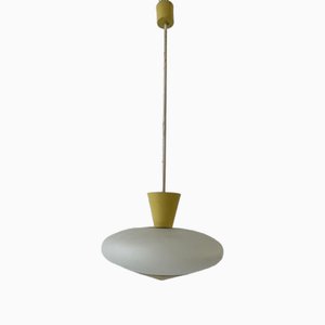 Lampada da soffitto Mid-Century in vetro e metallo giallo di Angelo Lelli per Arredoluce, Italia, anni '50