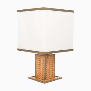 Table Lamp in Acrylic Glass, Rattan and Brass by Christian Dior, Italy, 1970s