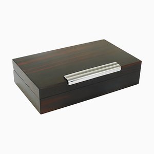 Art Deco French Rosewood & Nickel Storage Box in the style of Maison Desny, France, 1930s