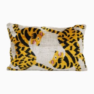 Boho Yellow Velvet Tiger Ikat Lumbar Cushion Cover, 2010s