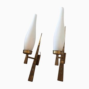Mid-Century Italian Modern Brass and Glass Wall Sconces from Arredoluce, 1960s, Set of 2