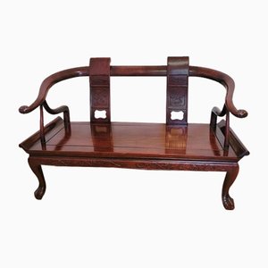 Chinese Carved Wooden Bench Seat, Late 19th Century