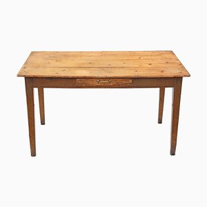Farmhouse Kitchen Dining Table with Drawer, 1900s