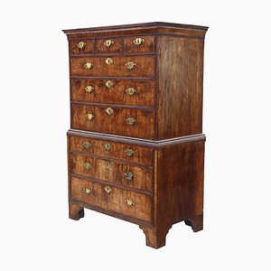 18th Century Burr Figured Walnut Tallboy Chest on Chest of Drawers