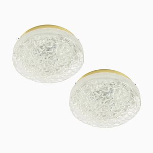 Large Murano Ice Glass Ceiling Lights from Doria Leuchten, Germany, 1960s, Set of 2