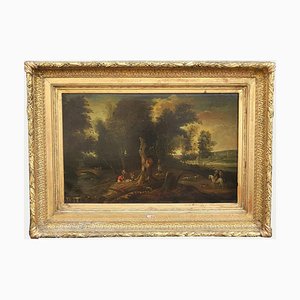Paisaje de bosque, siglo XIX, óleo sobre lienzo, enmarcado