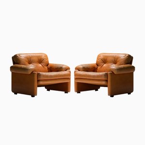 Set of Coronado Chairs in Cognac Leather by Afra & Tobia Scarpa for B&b Italia