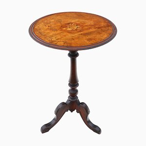 Antique Burr Walnut Marquetry Inlaid Side or Occasional Table, 19th Century