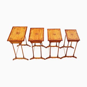 Vintage Georgian Revival Decorated Satinwood Nesting Tables, 1960, Set of 4