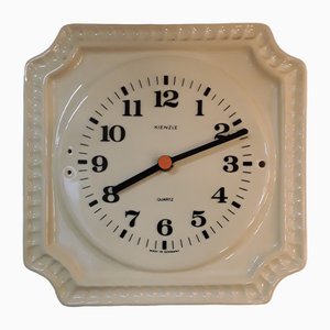 Vintage German Wall Clock in Cream-Colored Ceramics with Black Hands and Digits with Orange Point from Kienzle, 1970s